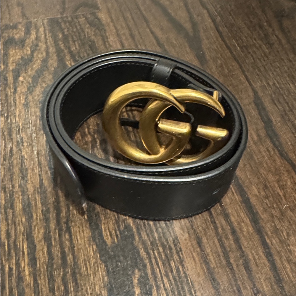 Gucci Black Belt with Gold GG Emblem